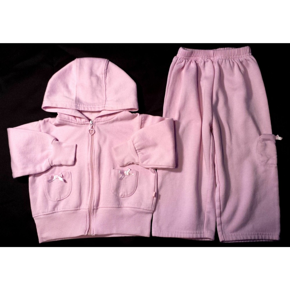 Girl's Size 24 M Months 2 Pc Pink Tiny Tots Hooded Zippered Jacket & Pants Set